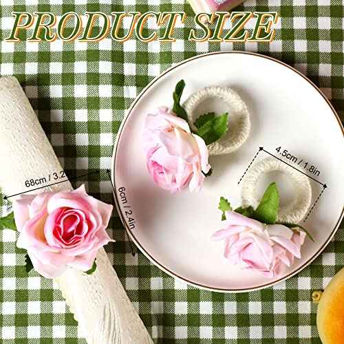 Flower Napkin Rings Set of 6 Pink Champagne Rose Flower Handmade Napkin Holder Rings Table Decorations for Summer Wedding Birthday Luncheons Picnics Banquet Thanksgiving Christmas