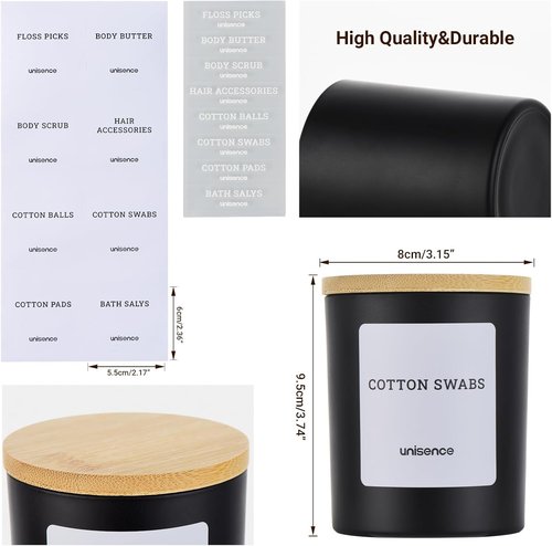 Glass Qtip Holder Set by [Brand Name] - Stylish Bathroom Organizer with Lid for Cotton Swabs & Makeup Essentials | Black