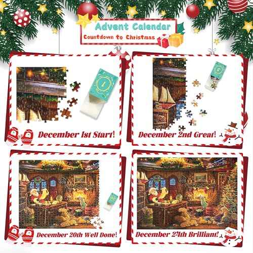 Puzzle Advent Calendar 2025, Santa's Workshop 1008 Pieces Jigsaw Puzzles, 24 Days Countdown Calendars for Kids, Home Decoration Christmas Advent Calendars Game Puzzles for adults