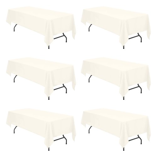 BRILLMAX 6 Pack Ivory Tablecloths for 6 Foot Rectangle Tables 60 x 126 Inch - 150 GSM Polyester Fabric, 15" Standard Drop, Water, Stain & Wrinkle Resistant Cloth Cover for Wedding Dining Buffet