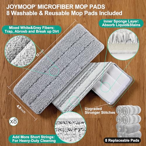 JOYMOOP Green Flat Mop System with 8 Microfiber Pads and Large Bucket Set