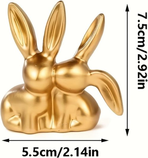 Golden Couple Bunny Figurine - Unique Resin Statue for Home & Office Decor | Perfect for Easter, Christmas & More