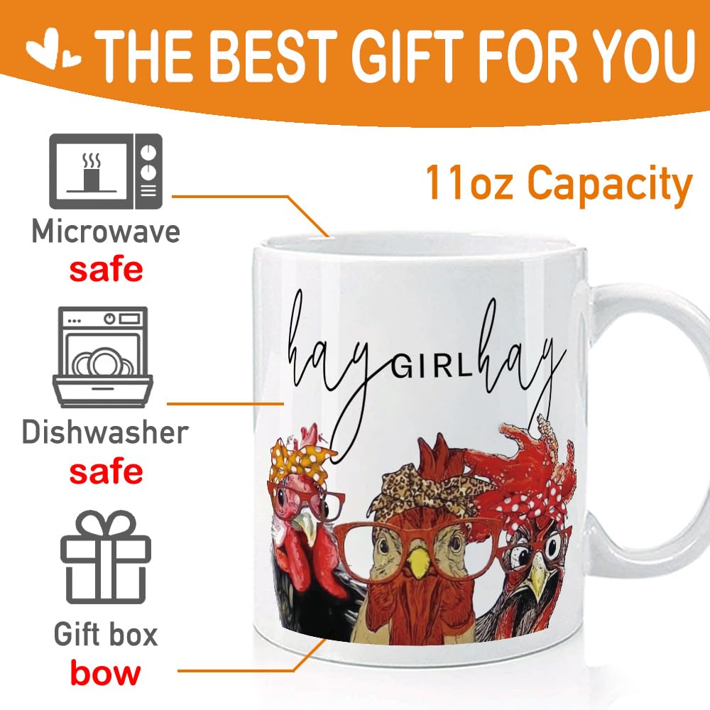 Hay Girl Hay Coffee Mug, Funny Chicken Mug Gifts for Women Chicken Lover Chicken Owner, Mom, Mothers Day Fathers Day Gift, Cute Rooster Mug Gift for Birthday, Rooster Mug Gift for Chicken Lover