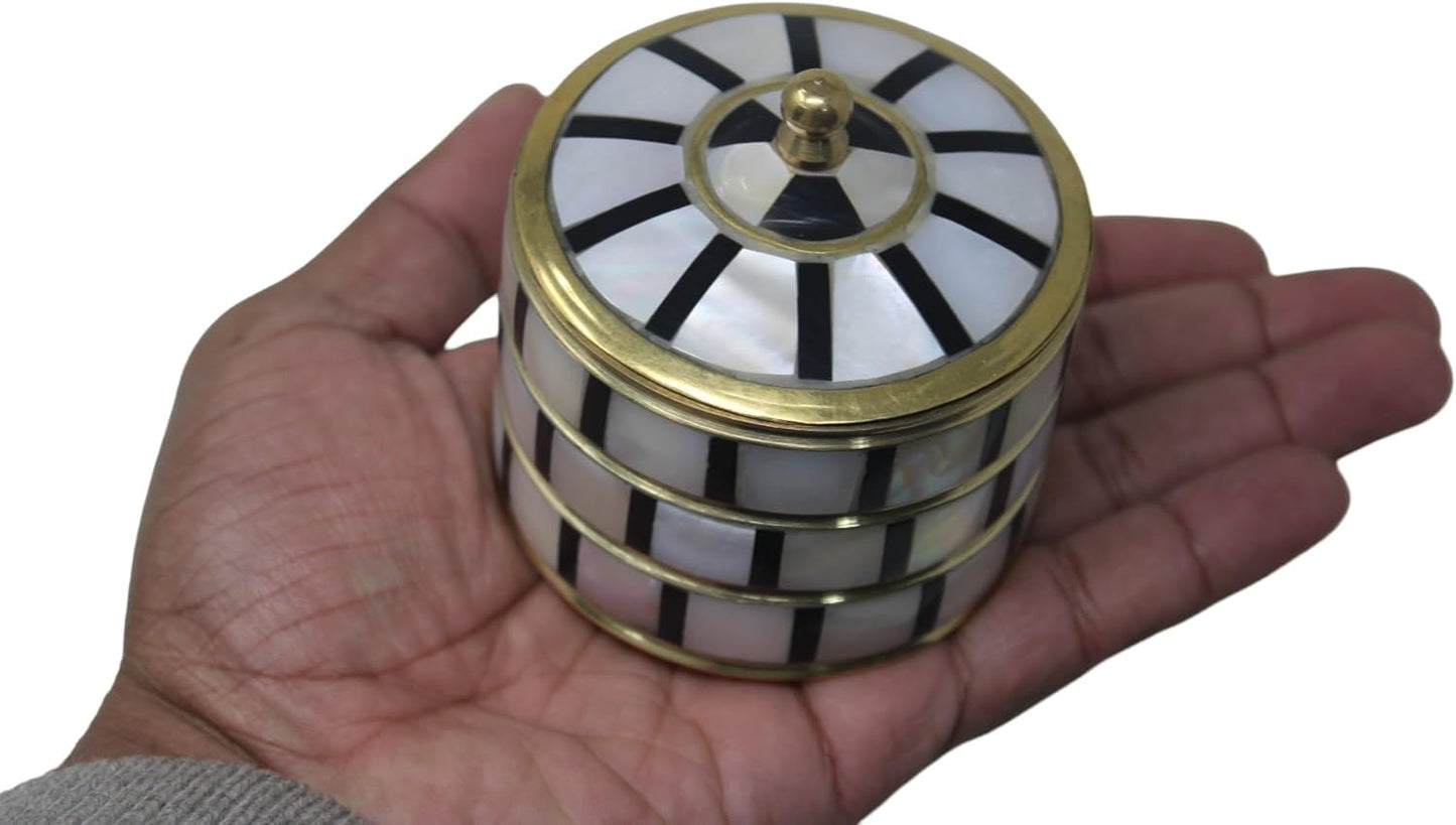 Decorative Jewelry Trinket Box Unique Gift For Home Décor Antique Metal Case with Mother of Pearl Sindoor Box/Coin Box (All Set Black)