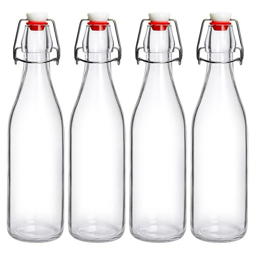 JOBVERT Swing Top Bottles 16oz,4 Pack Glass Brewing Bottles with Airtight Grolsch Closures, Reusable for Kombucha, Beer, Cold Brew, Homemade Beverages Storage