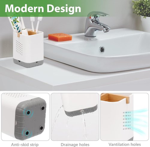 Boperzi Toothbrush Holder - Bamboo Divider & Detachable Design | Large Electric Toothbrush Organizer for Family