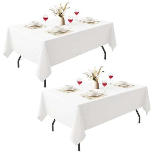 EMART 2 Pack White Table Cloth Rectangle 60 x 102 inch Tablecloth for 4-6 Foot Rectangle Tables Washable, 180 GSM Thickened Polyester Fabric Tablecloth for Party & Wedding Decorations