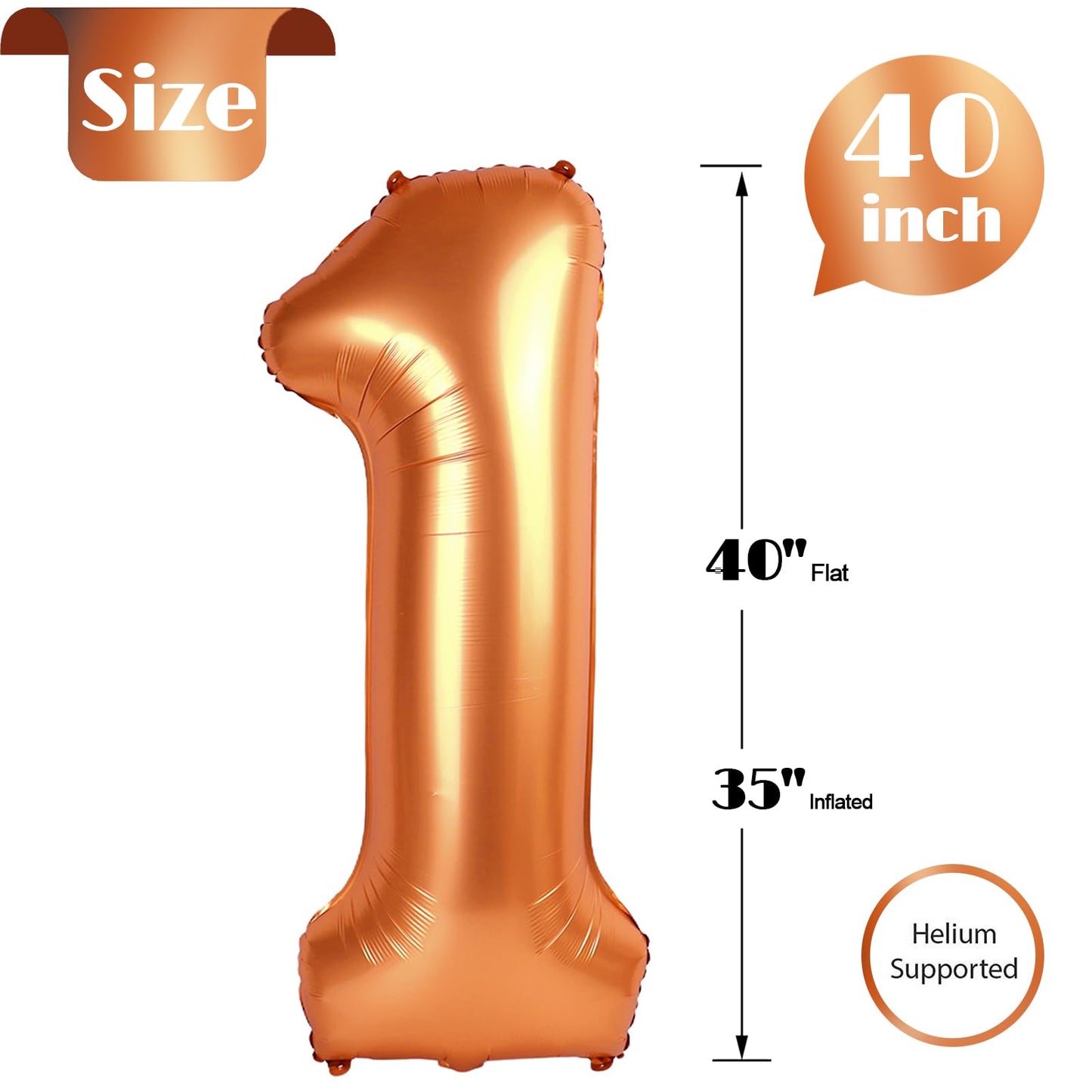 40 Inch Orange 1 Balloon for First Birthday, Orange One 1st Number Balloon Birthday Decorations, 10th 21st, Giant Number 1 Balloons