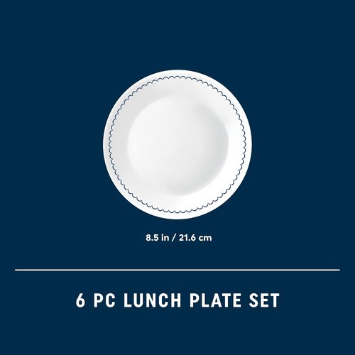 Corelle 6-Piece Lunch Plates Set - 8.5" Vitrelle Glass, Lightweight & Scratch Resistant | Caspian Color