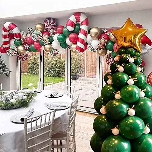 Christmas Tree Balloon Kit, Green Balloons Garland Arch White Balloons Green balloons 93 Pieces Latex Balloons for Xmas/New YearParty Decoration