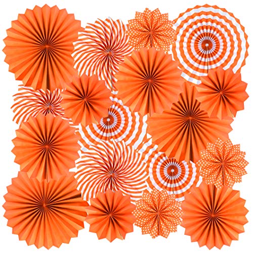 18Pc Party Hanging Orange Paper Fans, Fall Round Folding Wall Decor, Paper Garlands Flower Decoration for Thanksgiving Halloween Birthday Festival Wedding