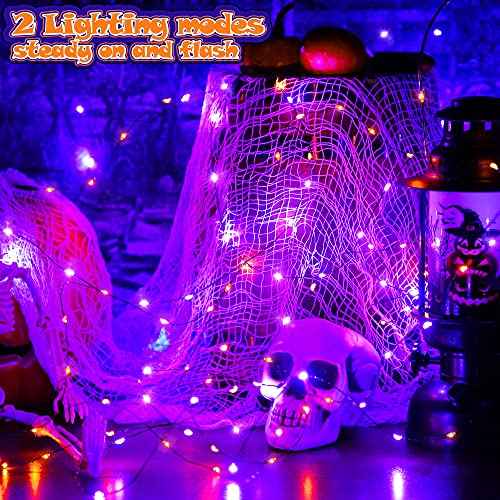 2 Pieces Halloween Fairy String Lights 10 ft 30 LED String Lights Copper Wire Fairy Lights for Halloween Christmas Wedding Party Patio Decoration, Orange, Purple