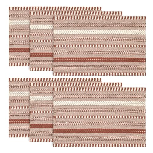 Artoid Mode Caramel Woven Braided Stripe Placemats - Set of 6, 12 x 18 inches