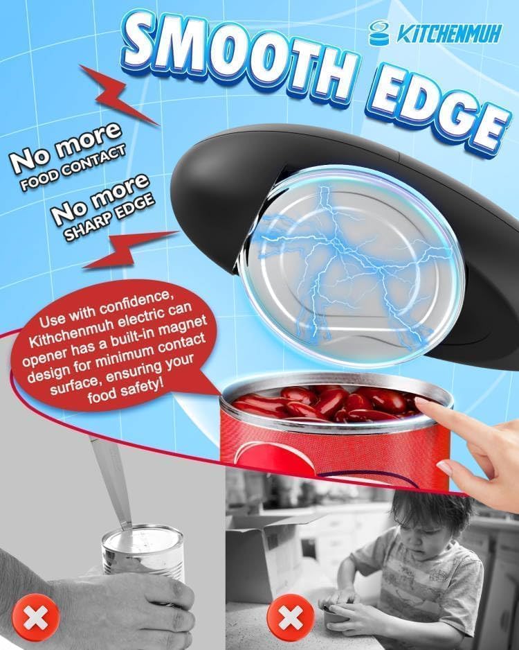 One Touch Electric Can Opener - Battery Operated, Smooth Edge Design | Fits All Can Sizes for Seniors