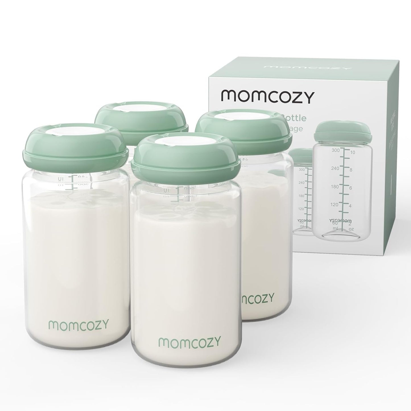 Momcozy Natural Baby Bottle - Wide-Neck, BPA-Free Milk Storage Container | 11 oz, 4-Pack for Breastfeeding Essentials