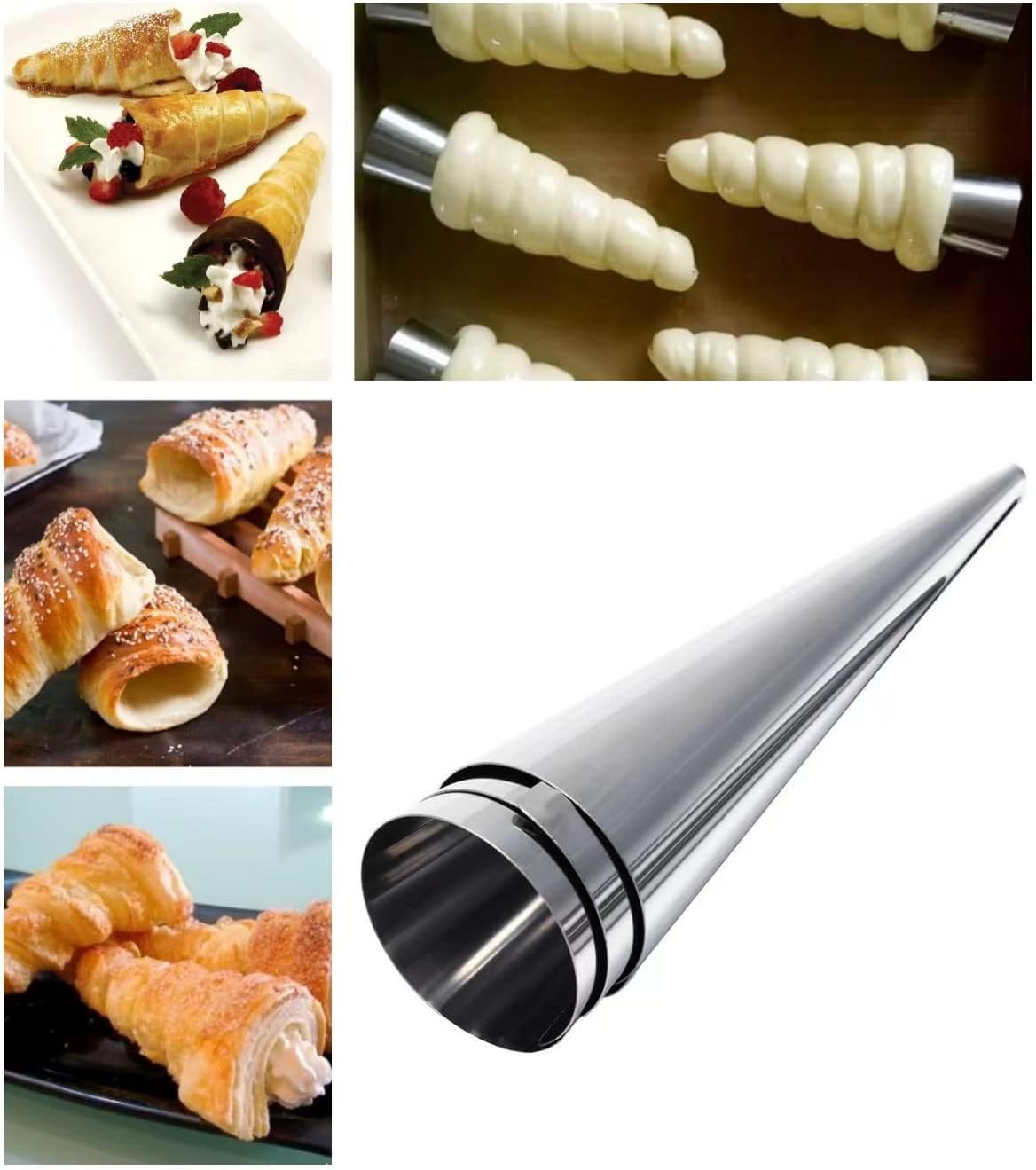 Skiennix 10-Pack Large Cream Horn Forms - Non-Stick 5-Inch Pastry Moulds for Croissants & Desserts