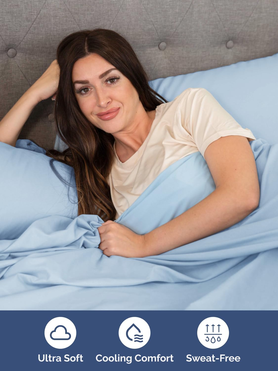 Skiennix Extra Deep Queen Sheet Set | 6-Piece Breathable Cooling Bedding - Soft, Wrinkle-Free Light Blue