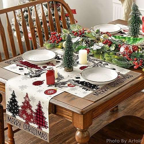 Artoid Mode 12x18 Red Pine Trees Xmas Placemat Set of 2, Christmas Table Decor