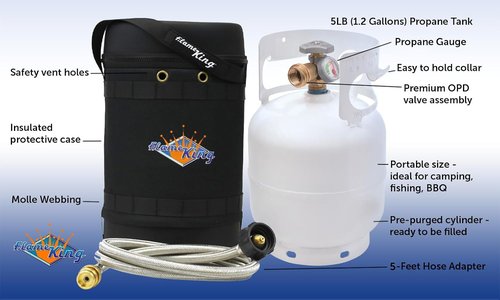 Flame King Gas Hauler Pro Kit - Insulated Carry Case with 5LB Propane Tank & 5-FT Adapter Hose for Camping