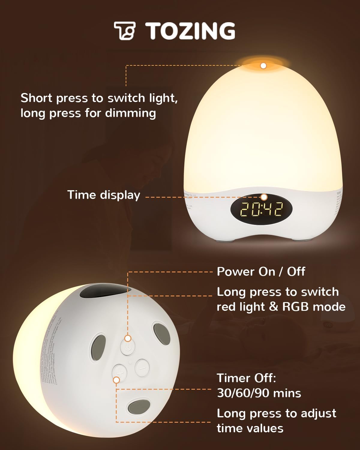 Skiennix Egg Night Light - Portable Rechargeable Baby Nightlight with Touch Control & RGB Colors