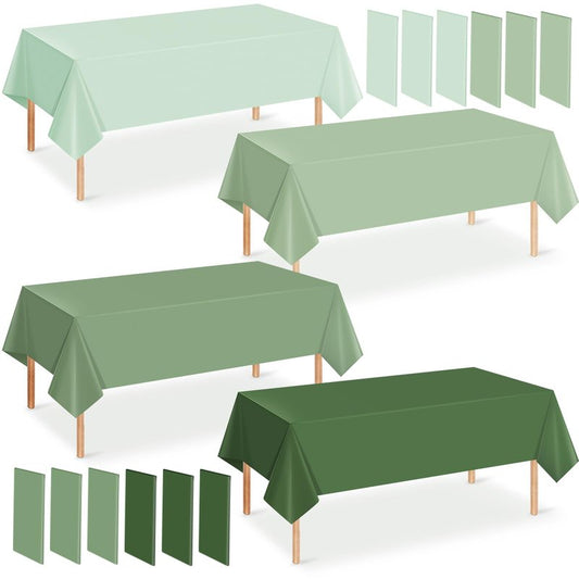 Hallswl 12Pcs 54×108 Inch Sage Green Tablecloth 4 Green Colors Disposable Plastic Rectangle Table Cover for Baby Shower Bridal Wedding Birthday Party Decorations and Supplies