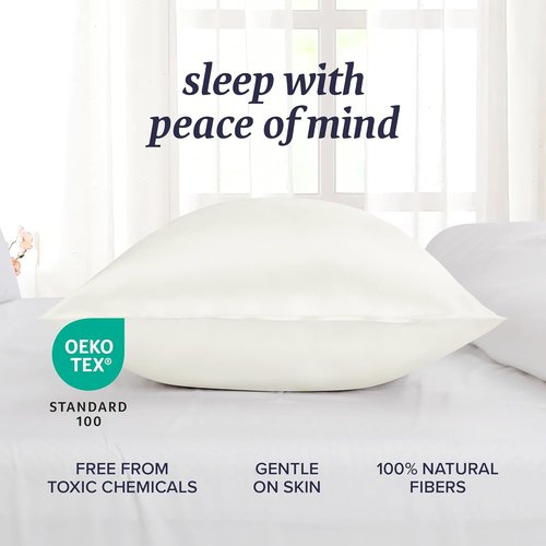 Beckham Hotel Collection Silk Pillowcase - 100% Mulberry Silk for Hair & Skin, 22 Momme, Queen Size, Ivory