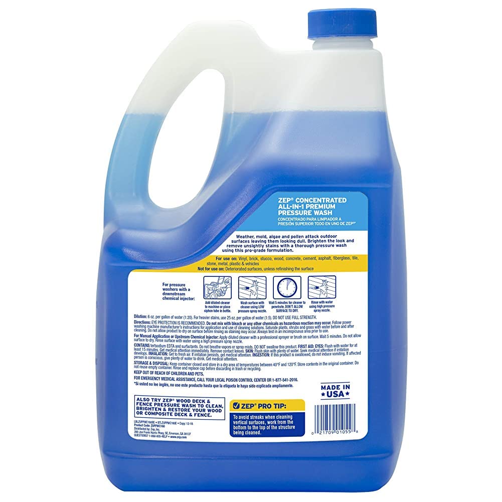 Zep All-in-1 Premium Pressure Washing Concentrate - 172 Fl. Oz | Powerful Cleaning Solution