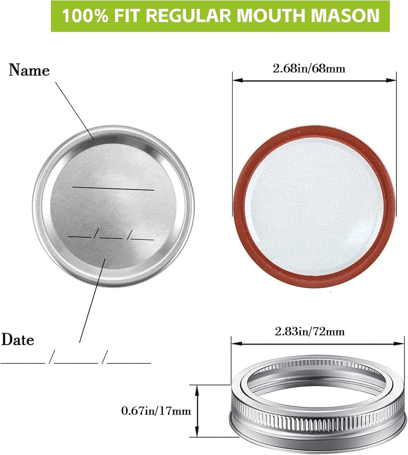 LOVE MOMENT Canning Lids and Rings - 48PCS Regular Mouth, Food Grade, 100% Airtight Fit for Mason Jars