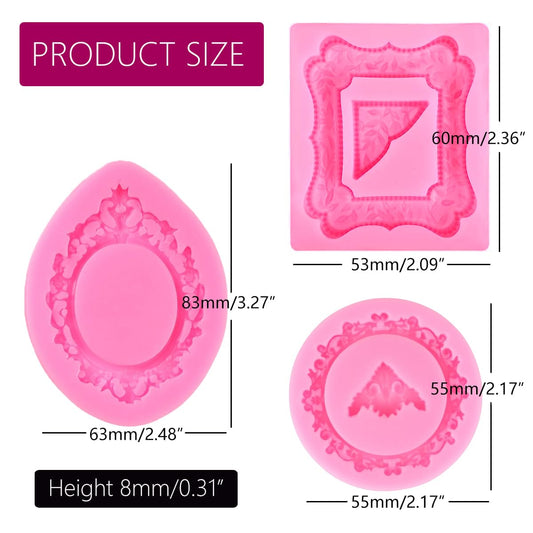 9 PCS Picture Frames Fondant Silicone Molds, TuNan Vintage Style Photo Frame Moulds for Cake Decorating Cupcake Topper Chocolate Candy Polymer Clay