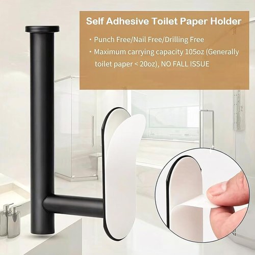 JOPOFI Toilet Paper Holder - Self-Adhesive Wall Mount for Bathroom | SUS 304 Stainless Steel, Matte Black