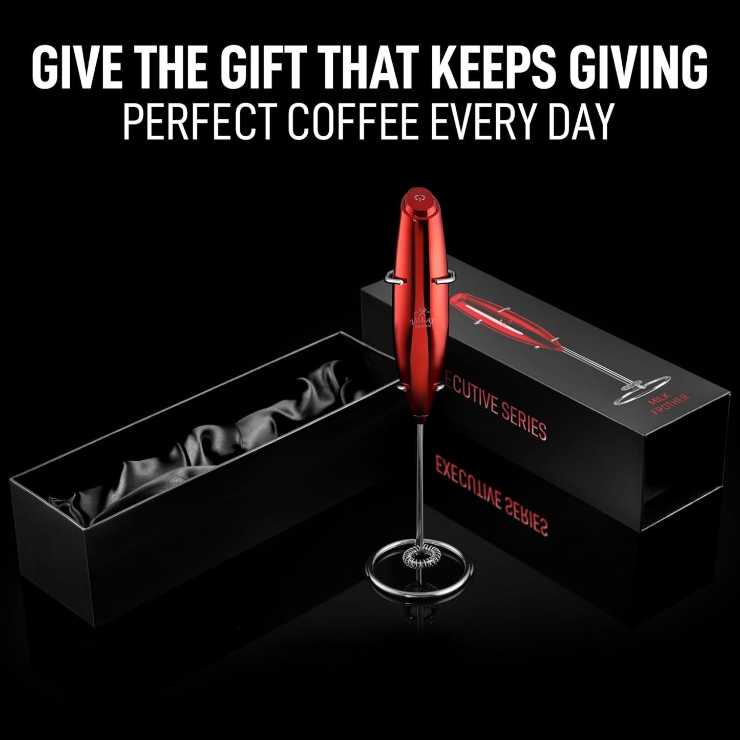 Zulay Kitchen Luxury Milk Frother - Handheld Electric Foam Maker for Coffee & Lattes | Cardinal Red Finish