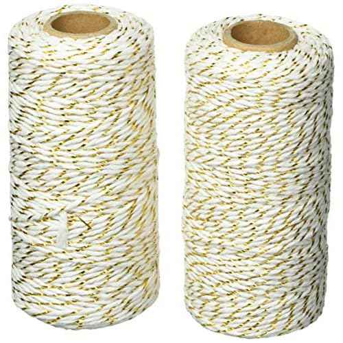 Pangda 2 Rolls 656 Feet Christmas Twine Metallic Bakers Decorative Wrapping Twine String Craft Present Wrapping Cord for Christmas DIY Crafting Presents(2 mm,White)