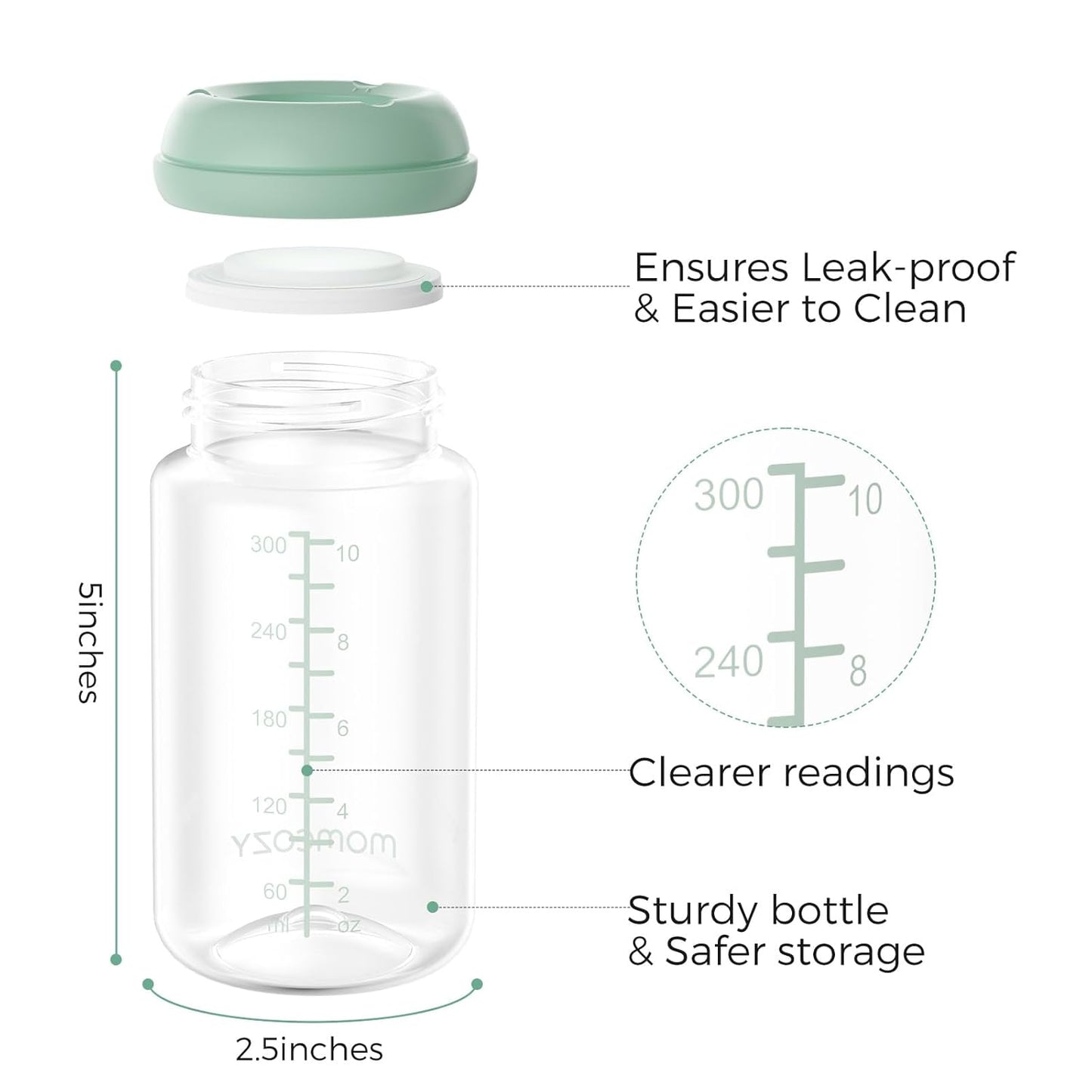 Momcozy Natural Baby Bottle - Wide-Neck, BPA-Free Milk Storage Container | 11 oz, 4-Pack for Breastfeeding Essentials