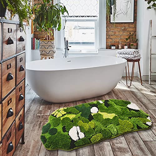 Green Moss Bathroom Runner Rug 1'8" x 3'7" - Plant Leaf Bath Mat