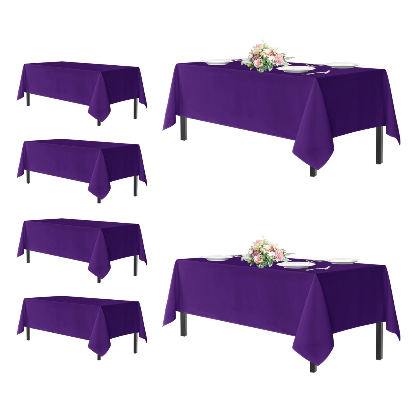 sancua Rectangle Tablecloths for 6 Foot Tables, 6 Pack - Washable Polyester Fabric Table Cloth for Halloween Party, Wedding Birthday Banquet Reception, 54x108 Inch, Purple