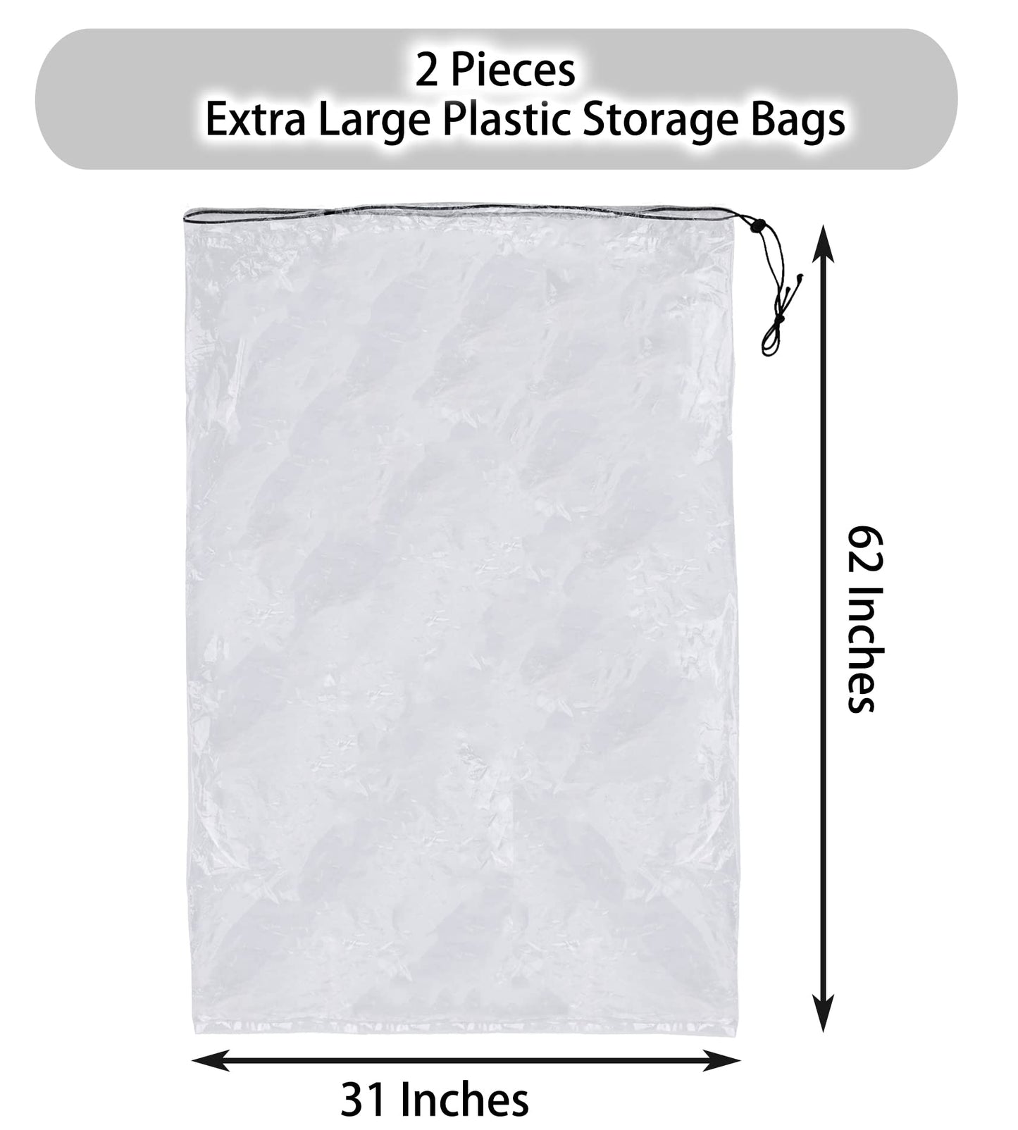 2 Pack Golf Bag Cover, 31x62 inches Extra Large Clear Drawstring Dust Covers Plastic Storage Bags, Good for Household Organizing Reusable