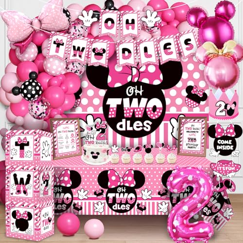 Oh Twodles 2nd Birthday Party Supplies Kit for Girls - 150 Pieces
