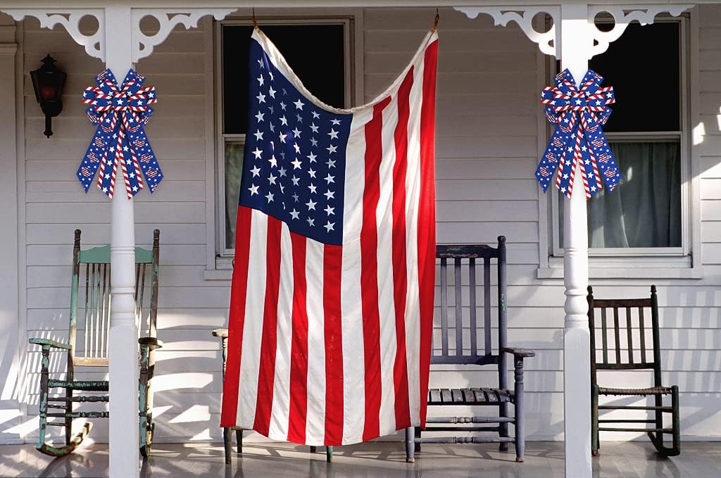 Threetols Patriotic Wreath Bows - Large Burlap Sunflower Design for Memorial Day | Red, Blue & White Decor