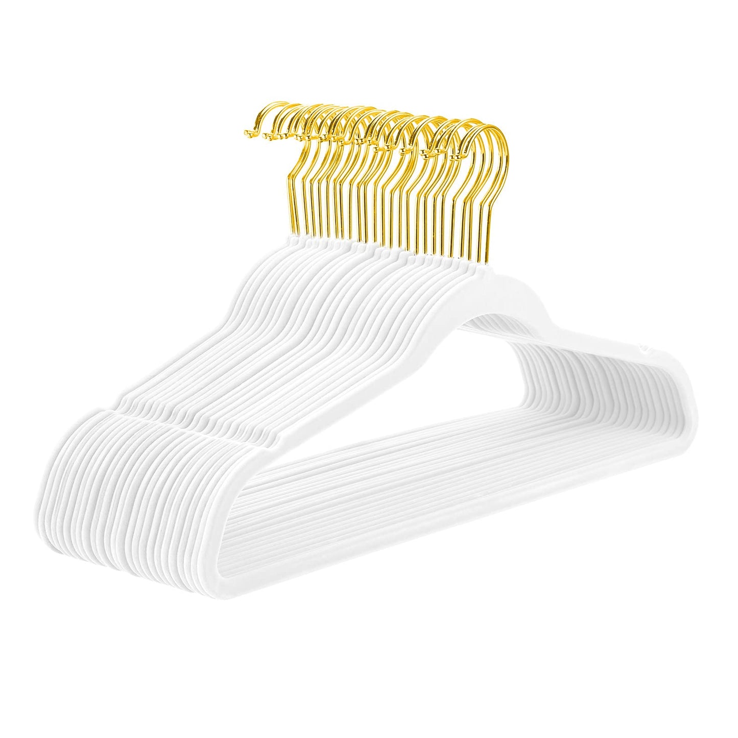 MIZGI Premium Velvet Hangers Pack 50 Pcs Heavyduty - Non Slip Slimline - Velvet Suit Hangers White - Gold Hooks,Space Saving Clothes Hangers