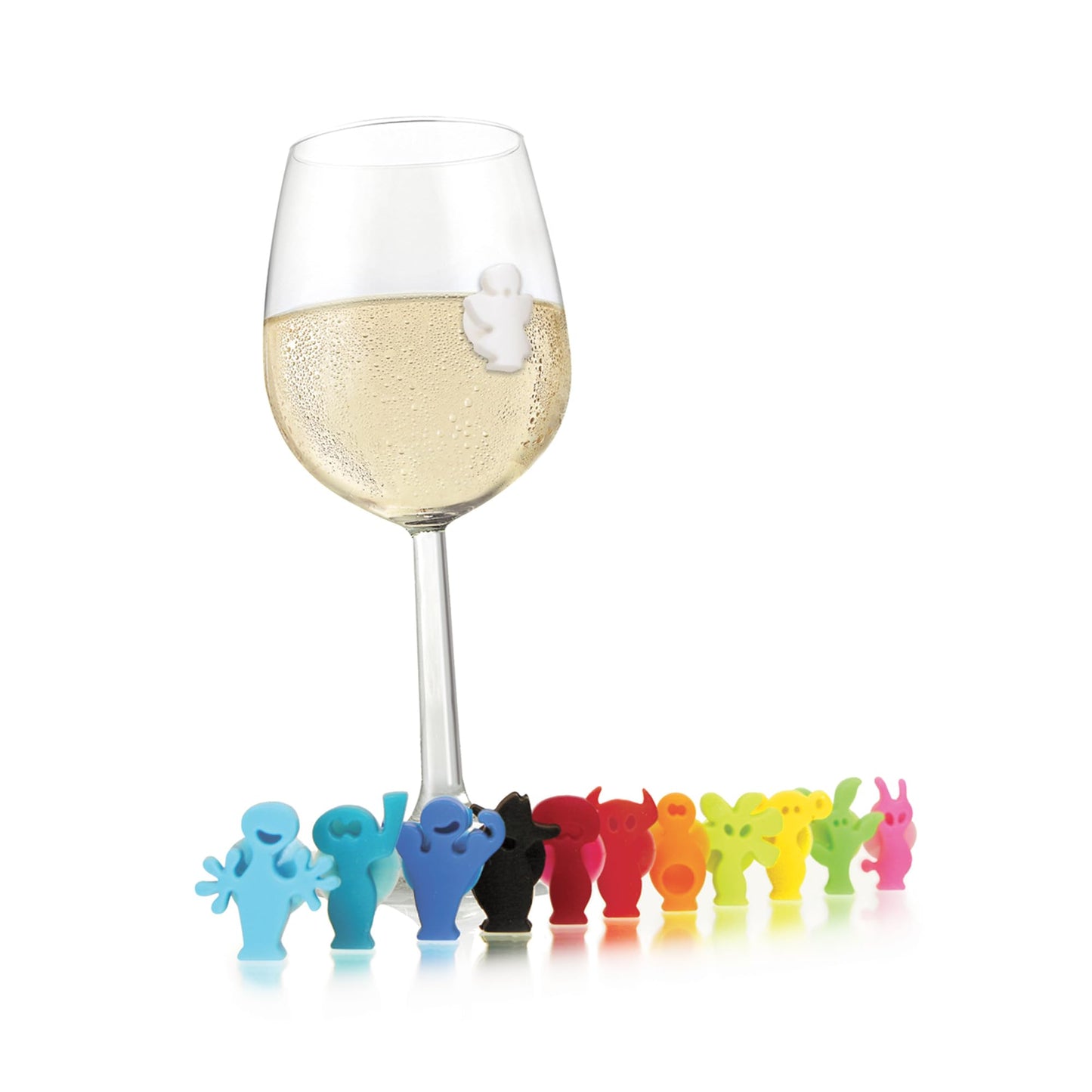 Vacu Vin Glass Markers Party People Set – 12 Unique, Colorful Drink Identifiers – Suction-Based Wine Glass Charms for Parties and Events – Fun & Reusable Drink Markers