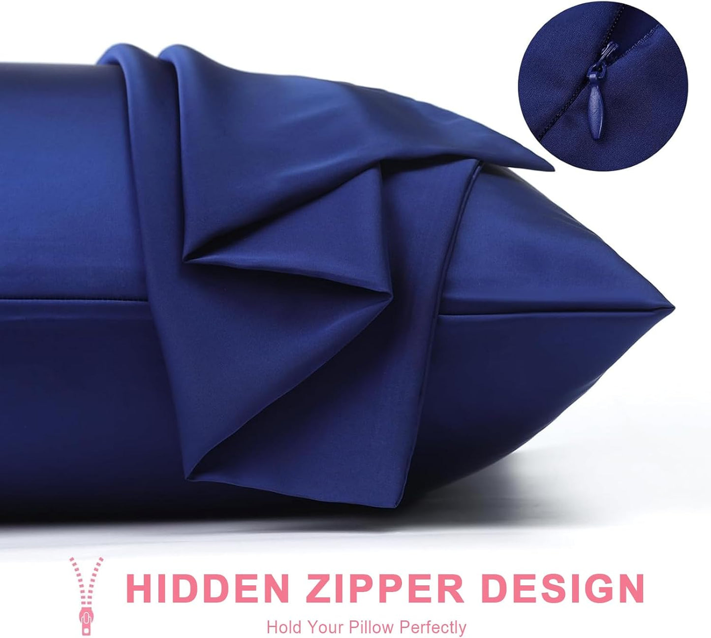 Skiennix 100% Silk Pillowcase Set - Luxurious 23 Momme Grade 6A+ Mulberry Silk | Navy Blue, Standard 20×26