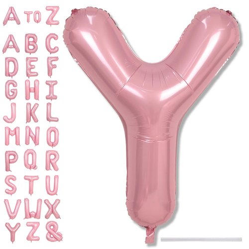Giant Letter Y Foil Balloon Baby Pink, Pastel Pink Inflatable Word Balloon Y Alphabet Birthday Decor, 40 Inch Pearl Pink A-Z Custom Alphabet Balloons for Girls Baby Shower Party Decoration Supplies