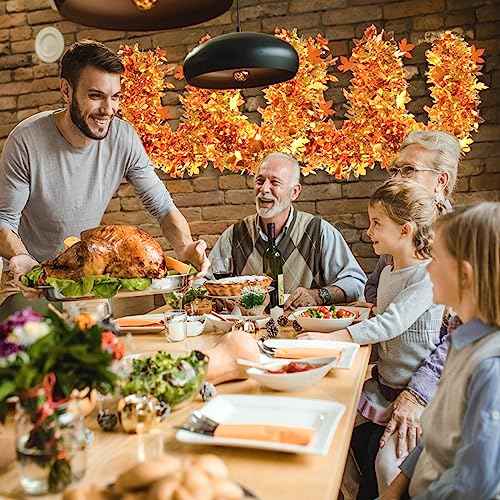 GlyinnHe 33Ft Thanksgiving Tinsel Garland, Golden Maple Leaf Metallic Twist Fall Hanging Garland for Autumn Thanksgiving Halloween Party Decoration