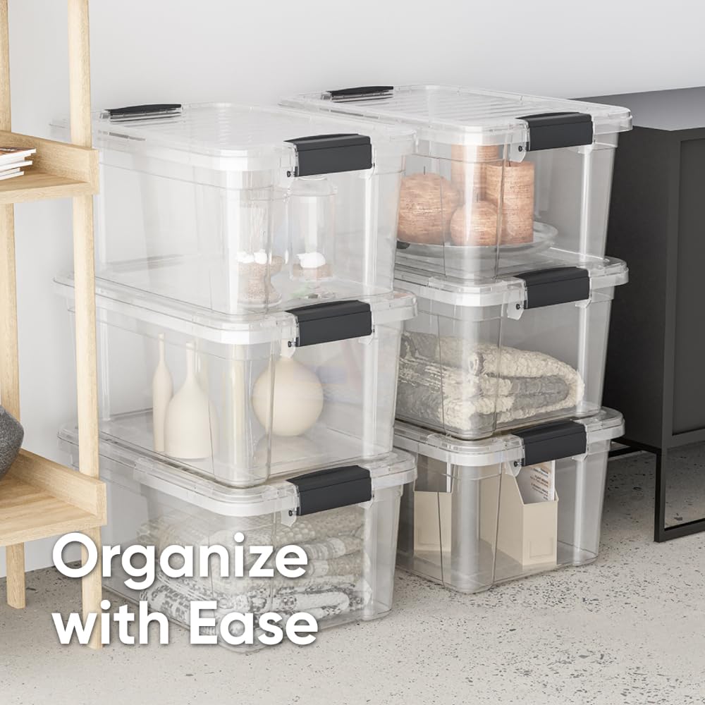 Superio Clear Storage Box with Lid, 14.7 Quart Plastic Container Bins for Organizing, Stackable Crates, BPA Free, Non Toxic, Odor Free, Organizers for Home, Office, School, and Dorm
