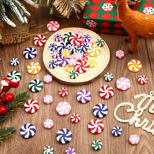 DECYOOL 120pcs Multicolour Mini Christmas Candy Cane Ornaments Christmas Tree Hanging Peppermint Ornaments Xmas Table Scatters Red and White Decorations Windmill Candy for Party Favors Supplies 15mm