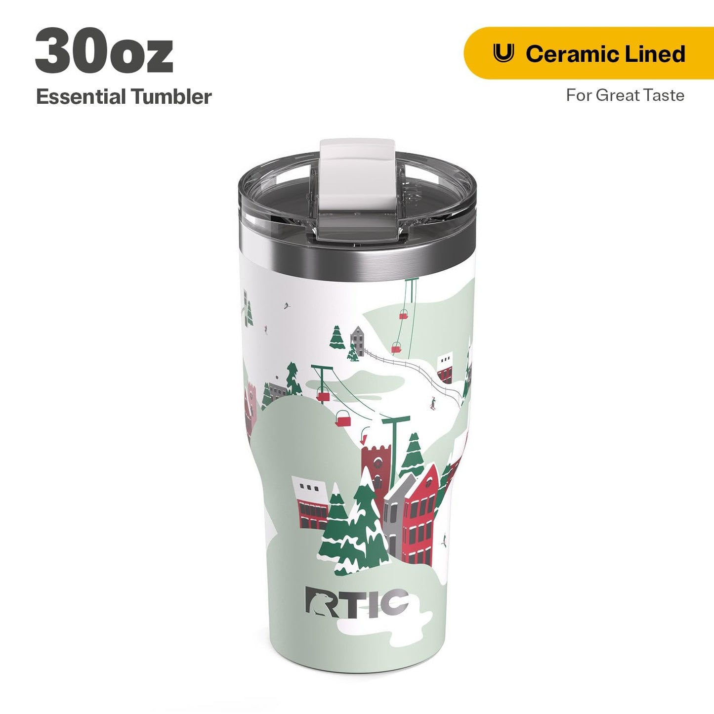 RTIC 30oz Essential Tumbler with Lid, Ceramic Lined, Insulated, Stainless Steel, Metal, Double Wall Vacuum-Insulation, Travel Cup for Iced Coffee, Tea, Hot and Cold Drink, Apres Ski