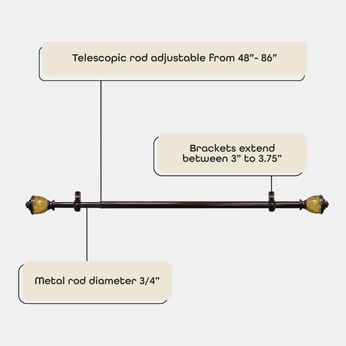 Achim Home Decor Camino Lincroft Decorative Curtain Rods - Lightweight, Adjustable 48-86 Inches, 0.75" Diameter