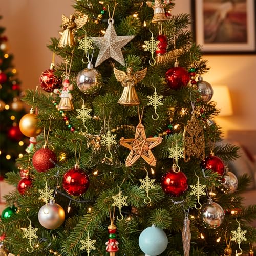 Gold Snowflake Christmas Ornament Hooks - 20 Pcs, Tweruna