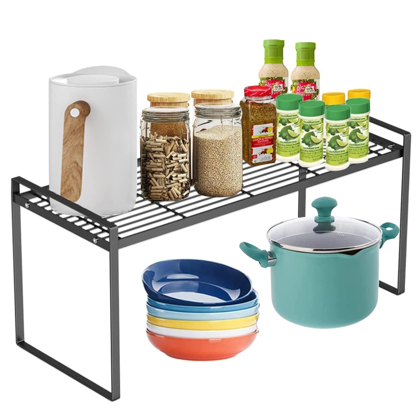 DearyHome Cabinet Shelf, 20" Kitchen Counter Shelf, Metal Wire Stackable Cupboard Spice Rack, Space Saving Countertop Orgainzer and Storage Rack Shelves for Kitchen Pantry Bathroom