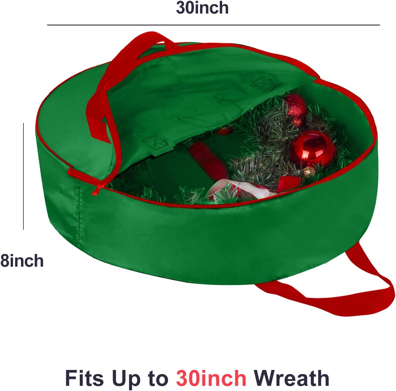 Skiennix Christmas Wreath Storage Bag - Heavy Duty Container with Reinforced Handles & Double Zipper - Protect Your Holiday Decor - Green